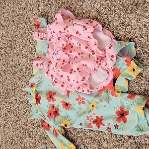 Floral and Cherry Print Kids Swim Set